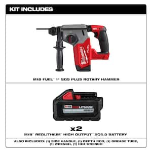 M18 FUEL 18V Lith-Ion Brushless Cordless 1 in. SDS-Plus Rotary Hammer w/ (2) High Output 6.0 Ah Battery Pack