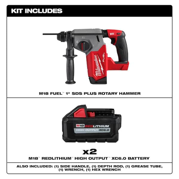 M18 FUEL 18V Lith-Ion Brushless Cordless 1 in. SDS-Plus Rotary Hammer w/ (2) High Output 6.0 Ah Battery Pack