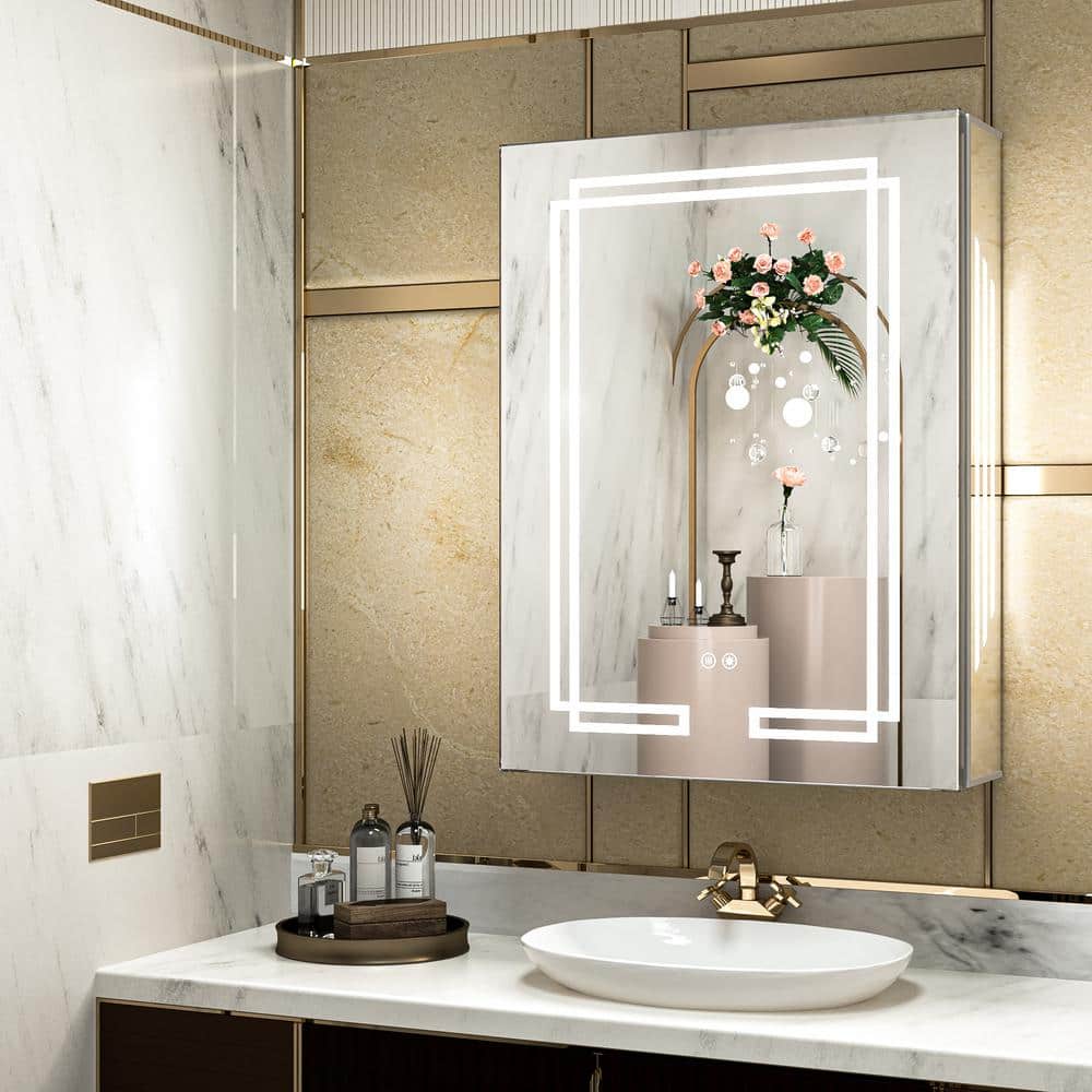 24" x 32" Silver Aluminum LED Medicine Cabinet with Mirror