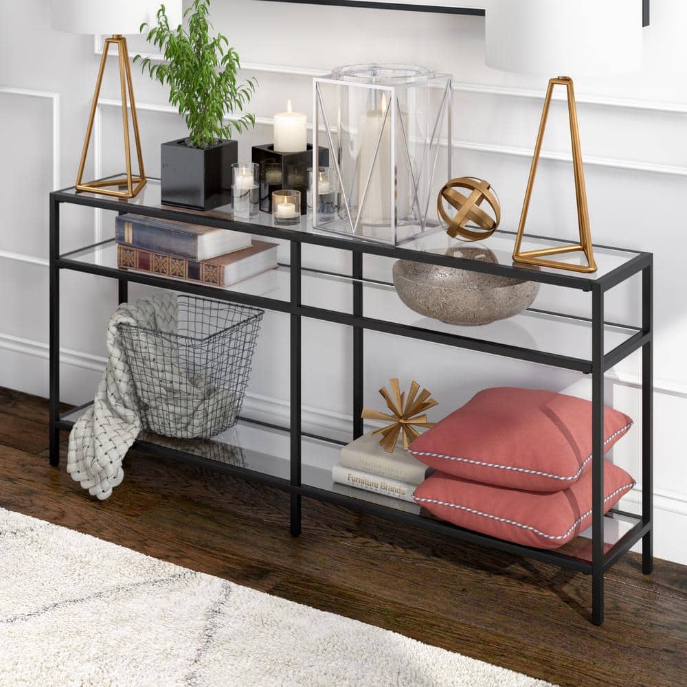 Modern Industrial 64" Blackened Bronze Console Table with Storage