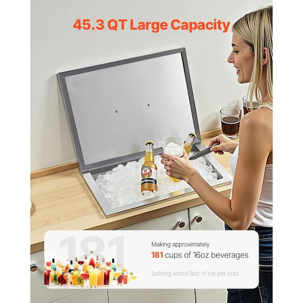 SVOPES Stainless Steel Drop-In Ice Chest, 22 in. L x 17 in. W x 12 in. H Cooler, 45.3 qt. Capacity with Lid Ideal for Outdoor