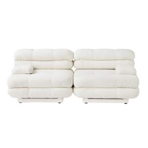 Vintage 73 in. Square Arm 2-Piece Velvet Soriana Sectional Sofa in. Beige