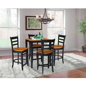 5-Piece Set - Cherry/Black Solid Wood 30 in. Square Table with 4-Side Stools