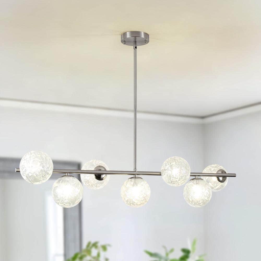 Modern 7-Light Satin Nickel Pendant Light with Snow White Globe Glass Shades price history on PriceWatchPro