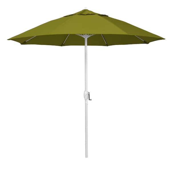 California Umbrella 9 ft. Matted White Aluminum Market Patio Umbrella Fiberglass Ribs and Auto Tilt in Ginkgo Pacifica