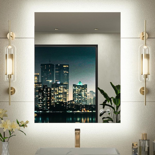 28 in. W x 36 in. H Rectangular Frameless LED Light 3-Color Dimmable Anti-Fog Wall Bathroom Vanity Mirror with Backlit