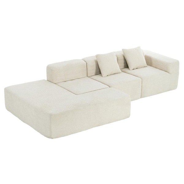 Qualler 116.5 in. Straight Arm 4-Piece Boucle Fabric Sectional Sofa in Beige with 2 Pillows