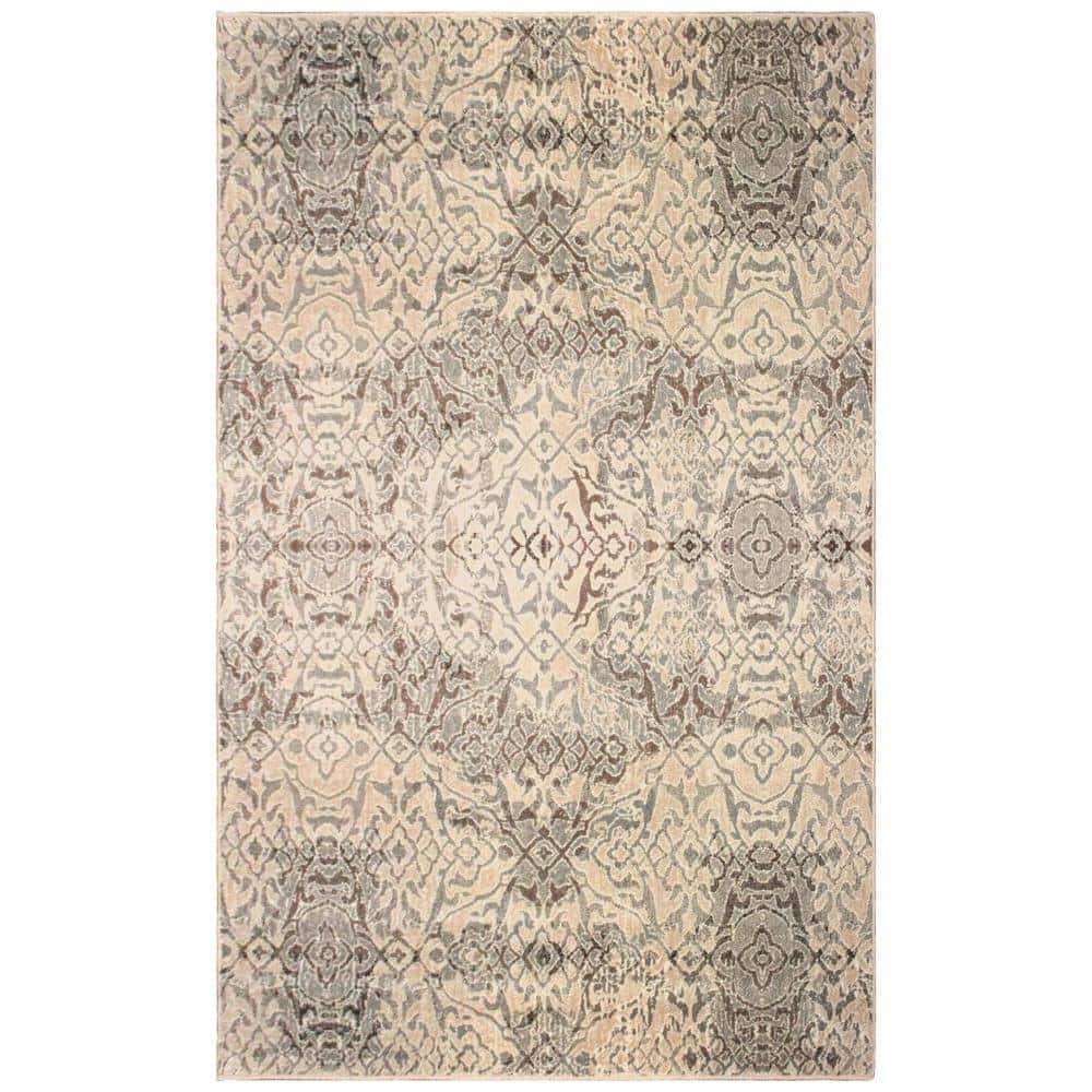 Beige and Gray Damask Polypropylene Area Rug, 8' x 10'