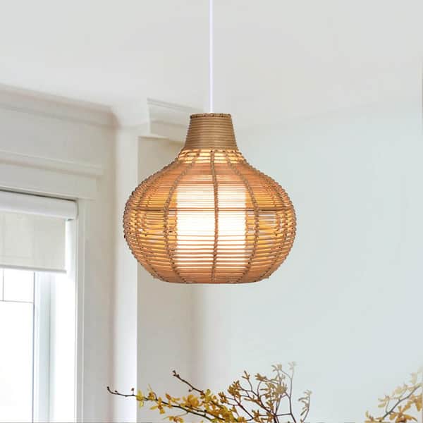 RRTYO Matisse 1-Light Brown Gourd Pendant Light with Rattan Shade