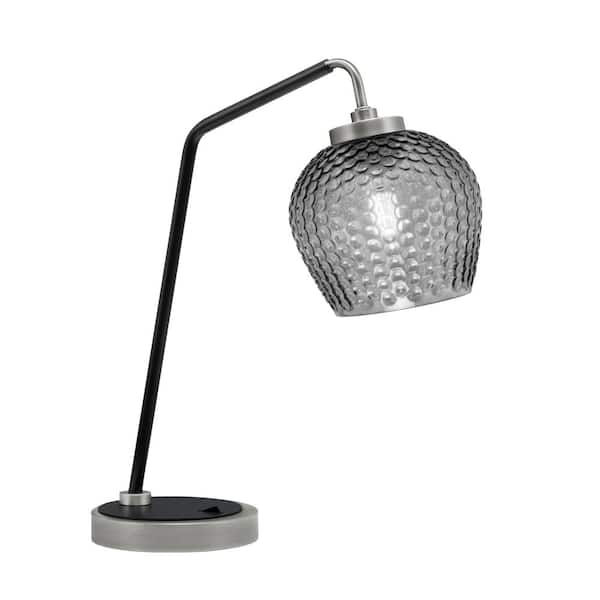 Unbranded Delgado 16.5 in. Graphite and Matte Black Piano Desk Lamp with Smoke Textured Glass
