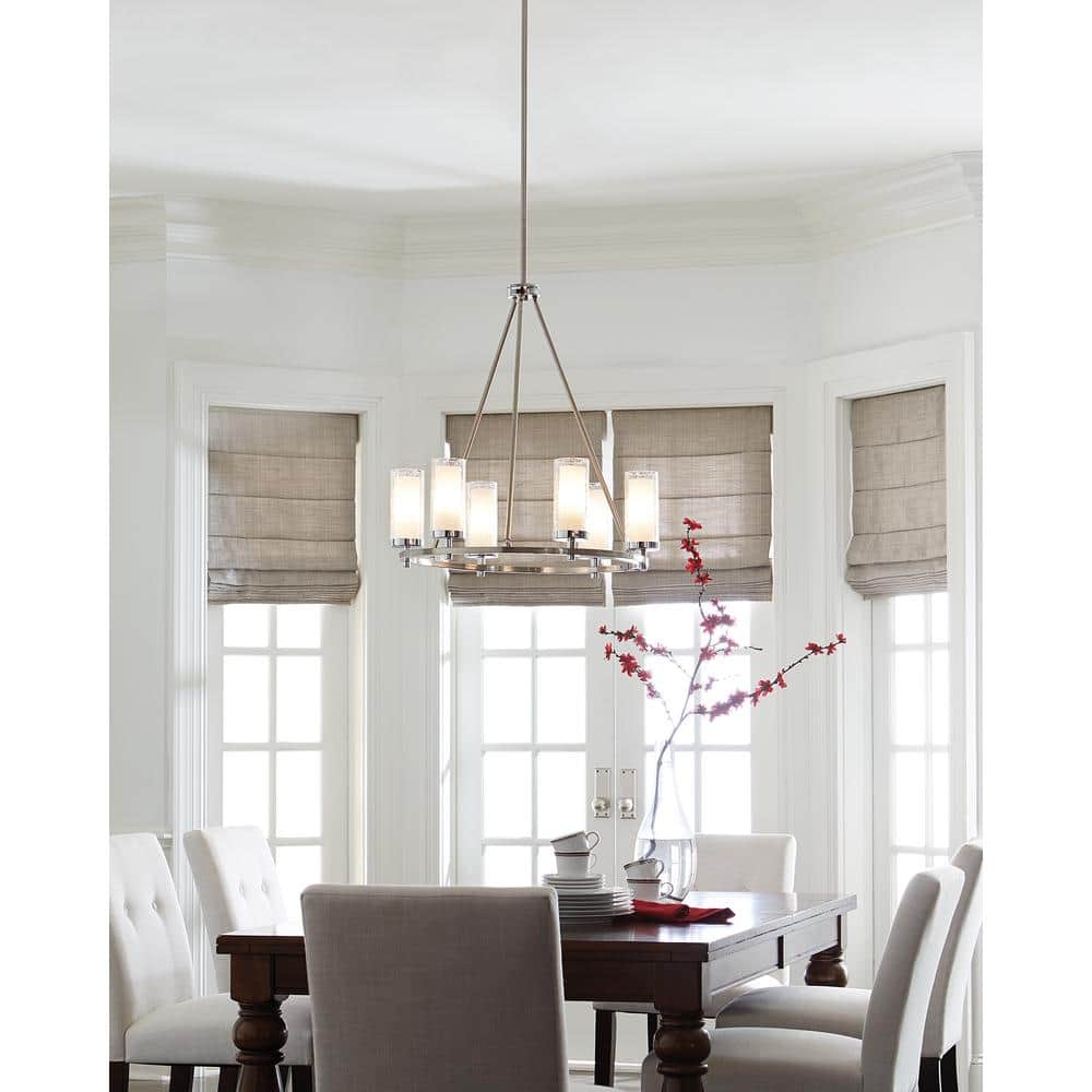 Satin Nickel Chrome 6-Light Chandelier with Crystal Accents