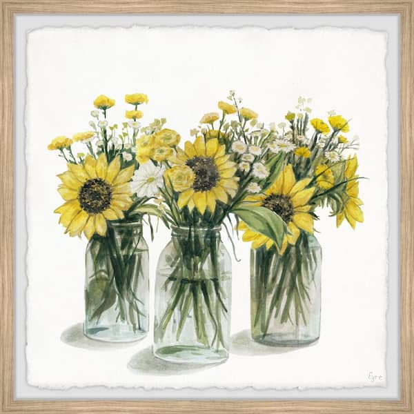 Unbranded "Sunflowers in Glass Jars II" by Parvez Taj Framed Nature Art Print 24 in. x 24 in.