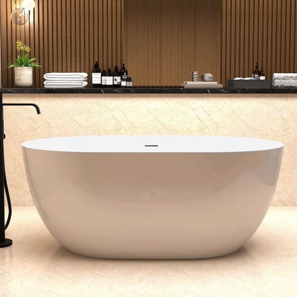 HBEZON 67 in. x 29.5 in. Acrylic Freestanding Flatbottom Soaking Bathtub with Integrated Slotted Overflow in Glossy White