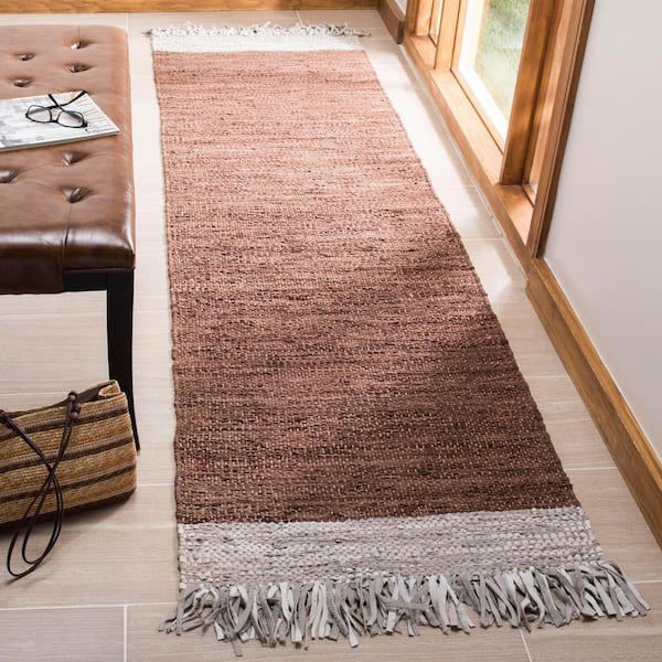 Vintage Leather Light Gray/Brown 2 ft. x 9 ft. Solid Runner Rug