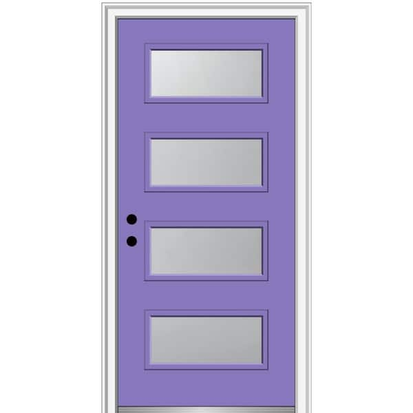 MMI Door 36 in. x 80 in. Celeste Right-Hand Inswing 4-Lite Frosted Glass Painted Steel Prehung Front Door on 4-9/16 in. Frame