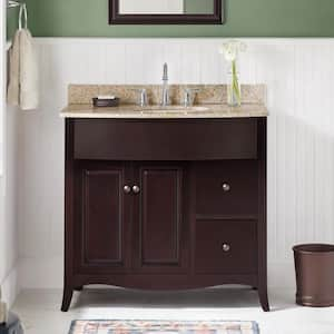 Henfield 37 in. W x 35 in. H x 23 in. D Vanity in Espresso with Granite Vanity Top in Cream with White Basin