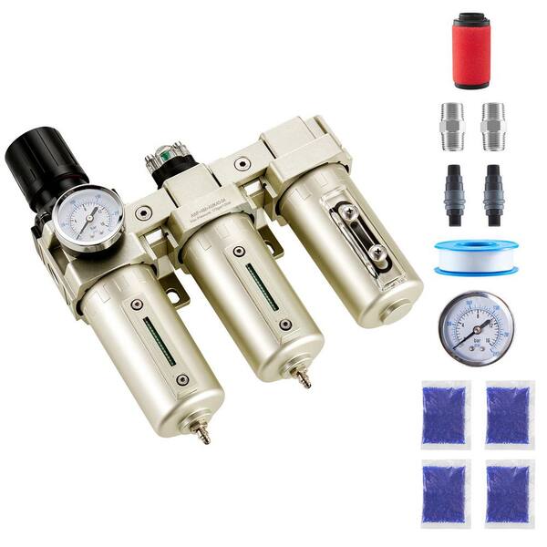 Air Compressor Filter Regulator, 1/2 in. NPT 3-Stage Air Drying System, Manual Drain Air Compressor Water Separator