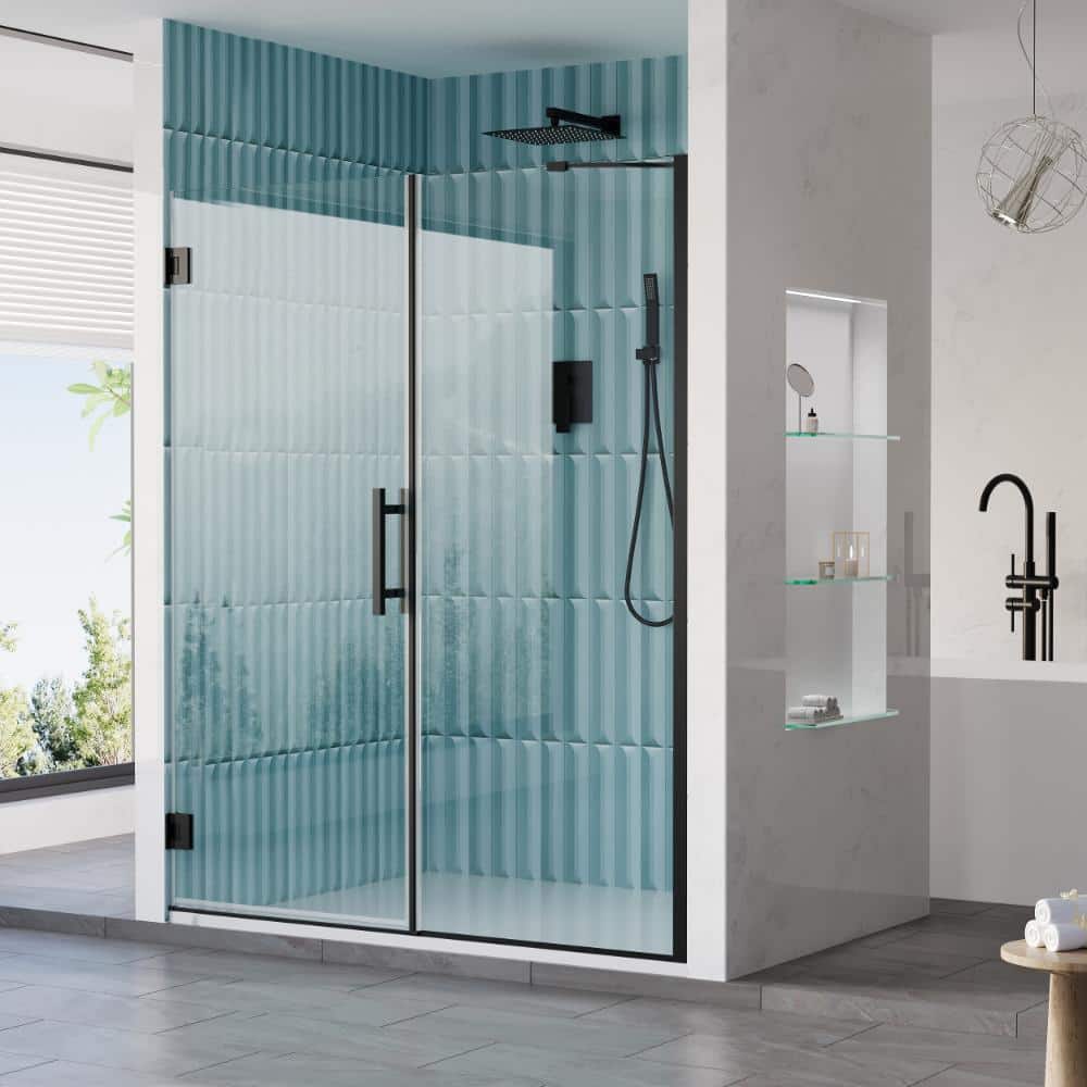 "59-60 in. W x 72 in. H Pivot Hinged Frameless Shower Door in Matte Black with 3/8"" SGCC Clear Tempered Glass" price history on PriceWatchPro