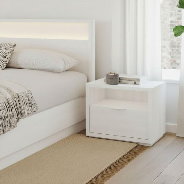 White 1-Drawer Modern Nightstand
