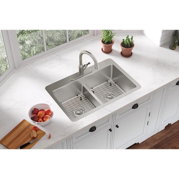Avenue 33 in. Drop-In/Undermount Double Bowl 18-Gauge Durable Satin Stainless Steel Kitchen Sink Only