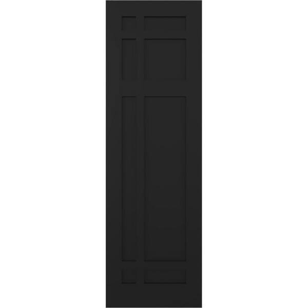 Ekena Millwork 12 in. x 58 in. True Fit Flat Panel PVC San Juan Capistrano Mission Style Fixed Mount Shutters Pair in Black