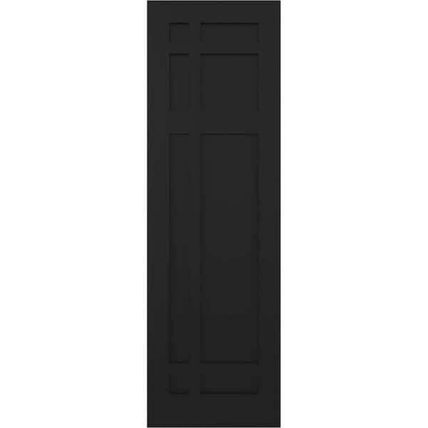 Ekena Millwork 15 in. x 26 in. True Fit Flat Panel PVC San Juan Capistrano Mission Style Fixed Mount Shutters Pair in Black