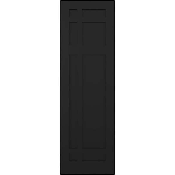 Ekena Millwork 15 in. x 42 in. True Fit Flat Panel PVC San Juan Capistrano Mission Style Fixed Mount Shutters Pair in Black