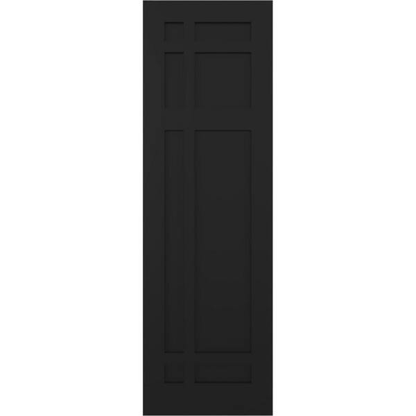 Ekena Millwork 18 in. x 57 in. Flat Panel True Fit PVC San Juan Capistrano Mission Style Fixed Mount Shutters Pair in Black