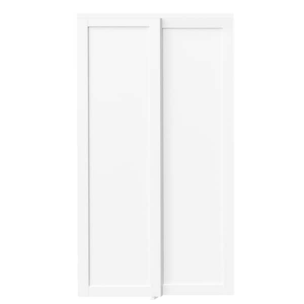 48 in. x 80 in. 1-Panel, MDF Solid Core, White, PVC Covering Pre-Assembled Double Panel Sliding Door with All Hardware