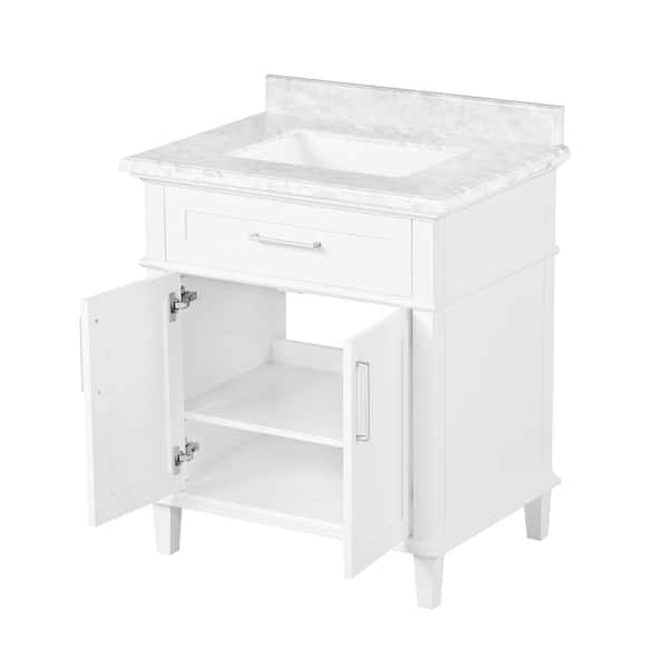 Sonoma 30 in. Single Sink White Bath Vanity with Carrara Marble Top (Assembled)