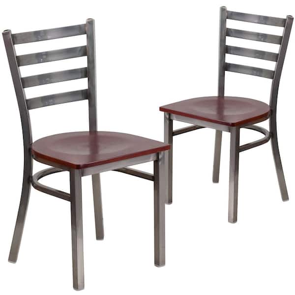 Carnegy Avenue Mahogany Wood Seat/Clear Coated Metal Frame Restaurant Chairs (Set of 2)