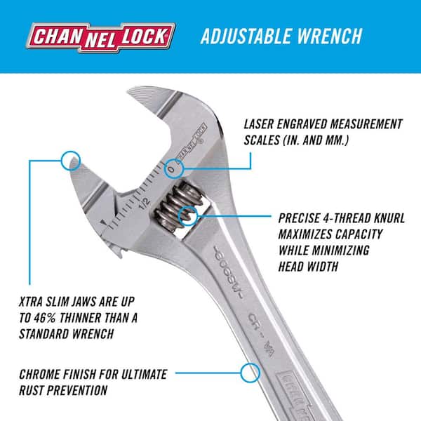 Extra Slim Jaw 6 in. Chrome Adjustable Wrench