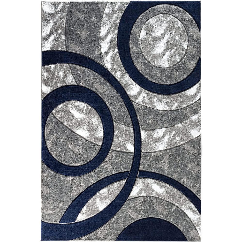 Dark Blue Polypropylene 4 ft. x 6 ft. Geometric Indoor Area Rug