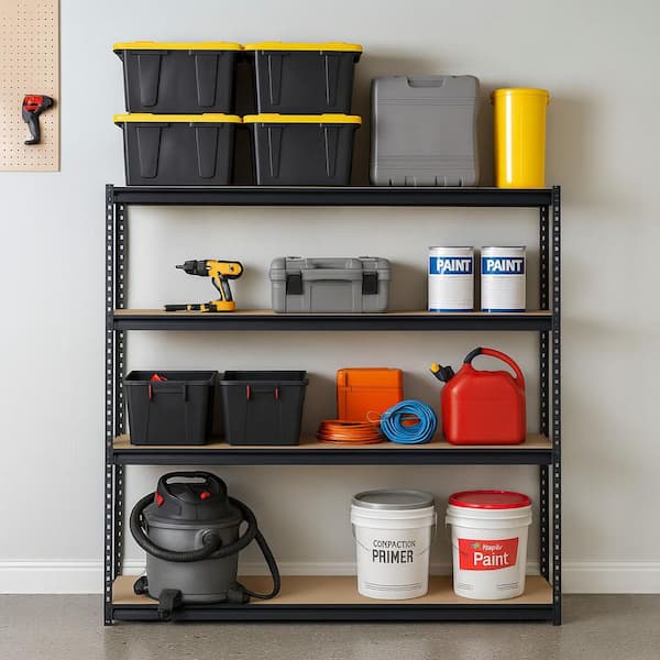 Pro Series 4-Tier Steel Garage Storage Shelving Unit in Matte Black with HDF Racks (60 in. W x 72 in. H x 18 in. D)