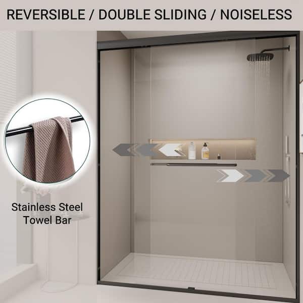 44 in. to 48 in. W x 72 in. H Double Sliding Semi-Frameless Shower Door in Matte Black Finish with Tempered Clear Glass