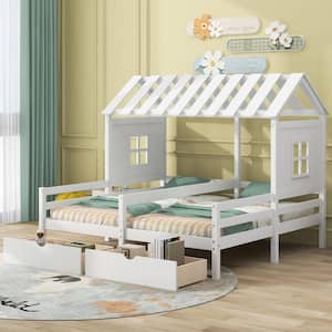 White Twin Size House Platform Beds with Two Drawers