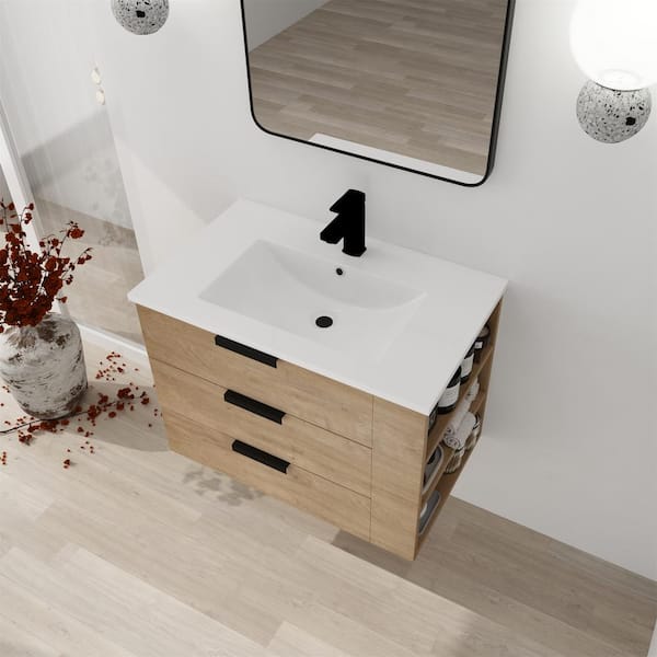 Wood Vanity With Optional Shelf for Basin Sink Wall Mounted