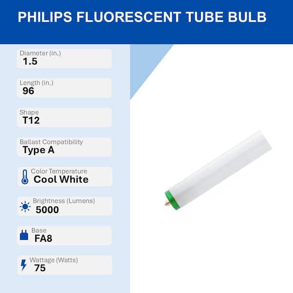75-Watt 8 ft. Alto Supreme Linear T12 Fluorescent Tube Light Bulb, Cool White (4100K) (2-Pack)
