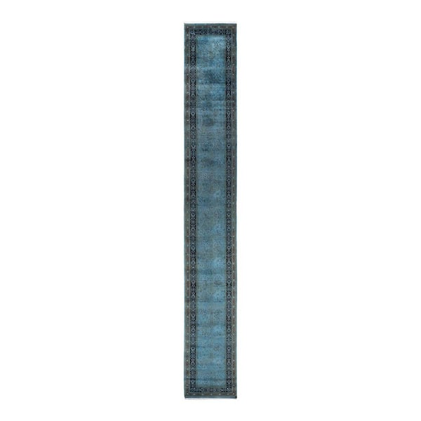 Overdyed Blue 2 ft. x 18 ft. Solid Wool Indoor Runner Rug