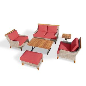 Amigo 6-Piece Wicker Patio Conversation Sofa and Club Chair Deep Seating Set with Sunbrella Canvas Terracotta Cushions