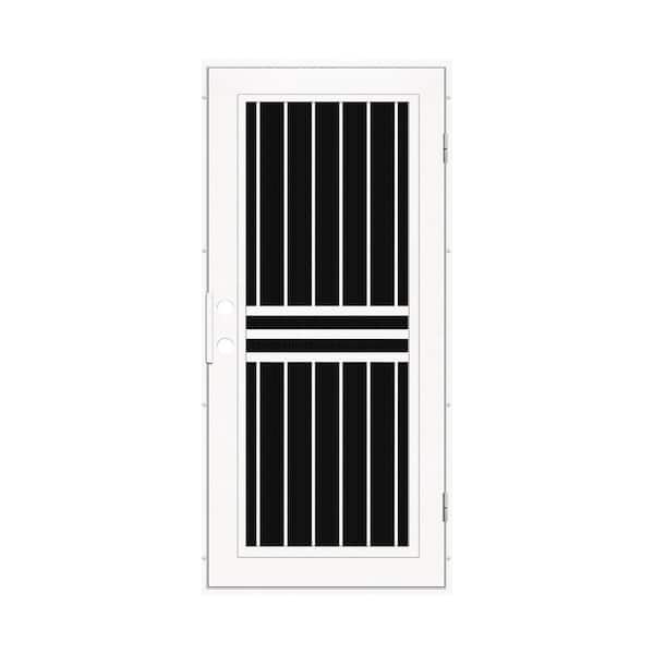 Unique Home Designs Plain Bar 30 in. x 80 in. Left-Hand/Outswing White Aluminum Security Door with Charcoal Insect Screen