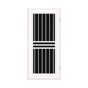 Plain Bar 36 in. x 80 in. Left Hand/Outswing White Aluminum Security Door with Charcoal Insect Screen