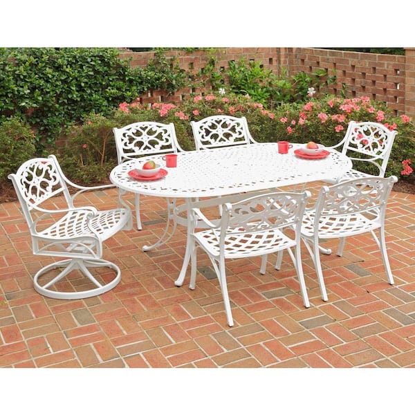 Home Styles Biscayne White 7-Piece Patio Dining Set with Green Apple Cushions (4 Stationary/2 Motion)