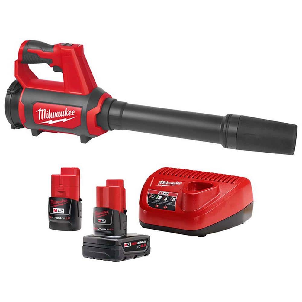 Milwaukee M12 12V Lithium-Ion Cordless Compact Spot Blower w/One 4.0 Ah and One 2.0 Ah Batteries and Charger