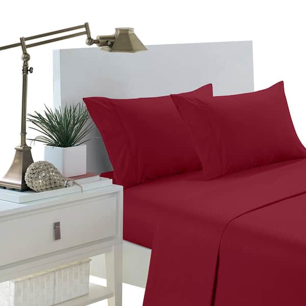 Brushed Extra Soft 1800 Series Burgundy Twin Microfiber Luxury Embossed Deep Pocket Sheet Set