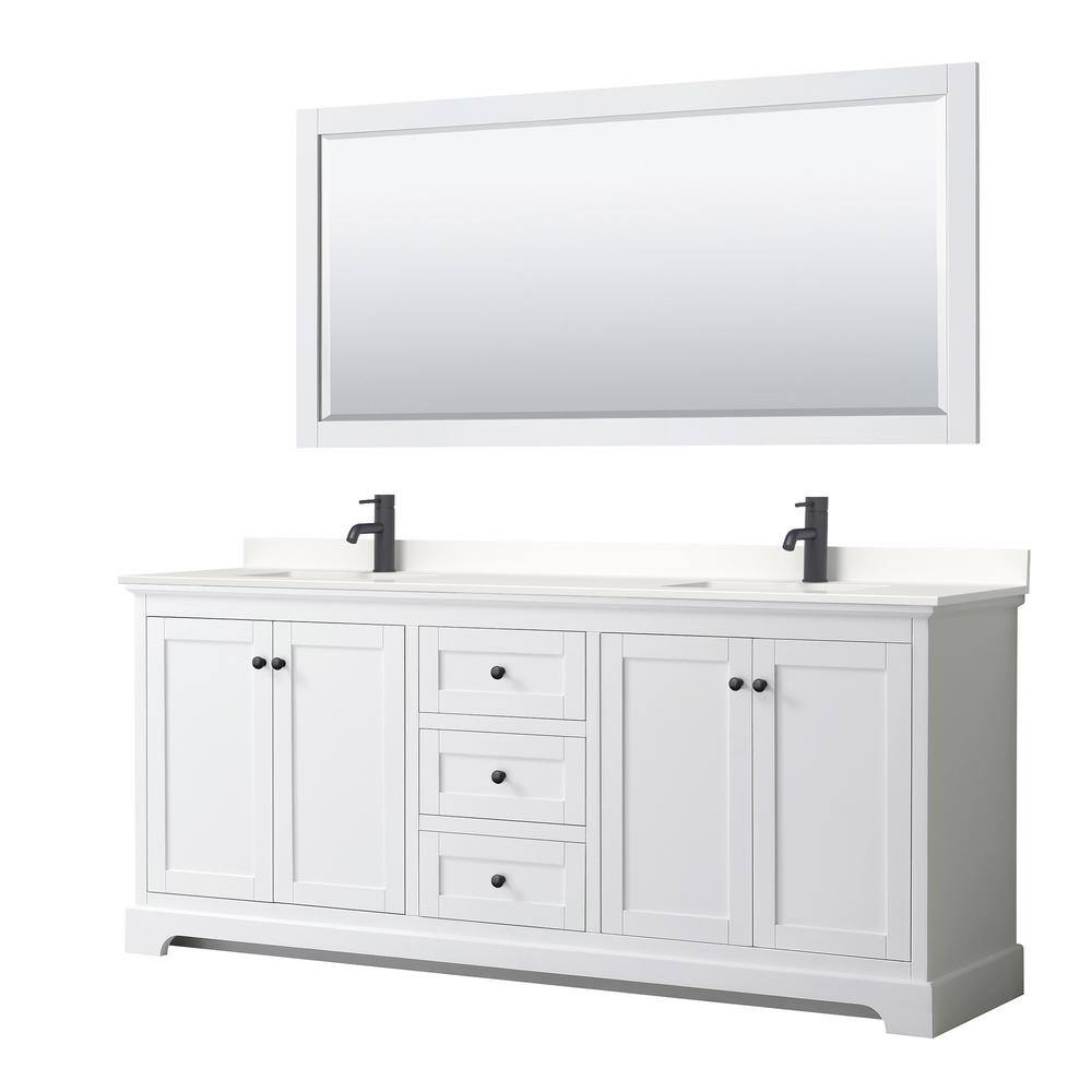 Avery 80 in. W x 22 in. D x 35 in. H Double Bath Vanity in White with White Quartz Top and 70 in. Mirror price history on PriceWatchPro