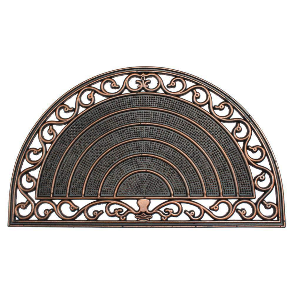 Sunrise Trellis Gold 18 in. x 30 in. Rubber Half Round Non-Slip Outdoor Doo