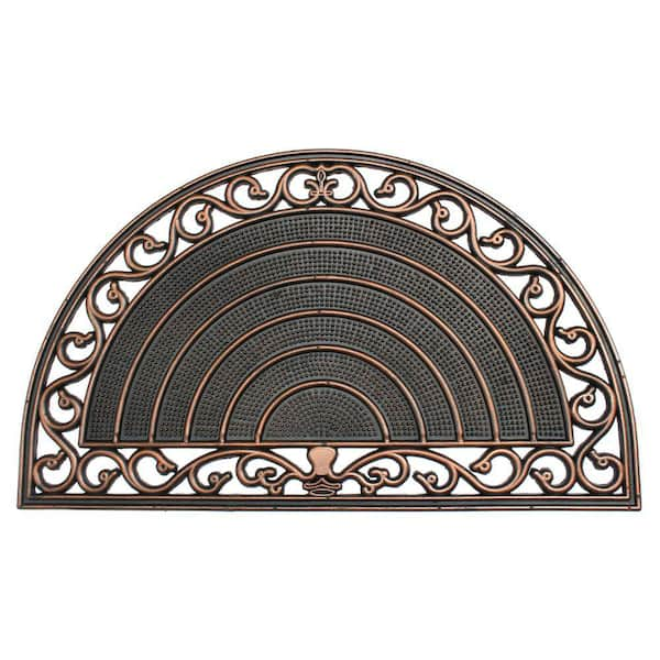 Unbranded Gold 18 in. x 30 in. Sunrise Trellis Half-Round Rubber Doormat