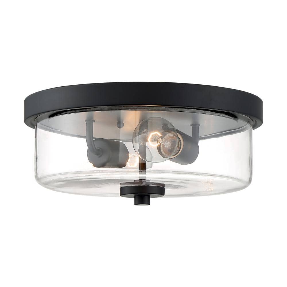 Sommerset Matte Black Glass Drum Flush Mount Light