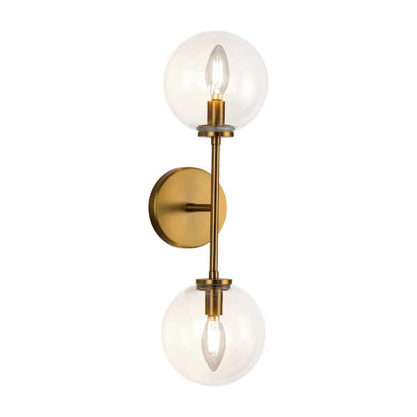 Cassia 20-in 2 Light 40-Watt Aged Gold/Clear Glass Vanity Light